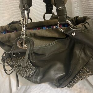 Francesco Biasia Olive Green Shoulder Bag with Silver Hardware